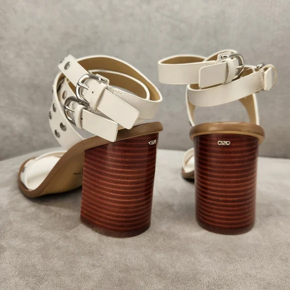 Michael Kors Heeled Sandals 7.5 White Woven Leather Irene Studded Silver New$195
